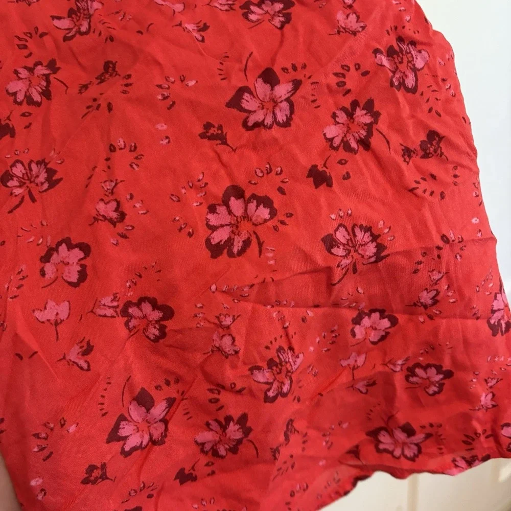 Free People Bijou Midi Red Floral Skirt Sz 6 Resort Feminine Zipper High‎ Slit